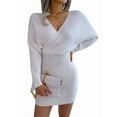 thumbnail image 1 of Women'S Cocktail Batwing Long Sleeve Wrap Knit Sweater Mini Dress White S, 1 of 9