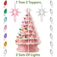 thumbnail image 3 of 15" Hand Painted Ceramic Christmas Tree, Pink Snow Flocked Pre-Lit Tree, 128 Multi-Color Lights, 2 Star Toppers, 3 of 8