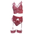 thumbnail image 5 of Levmjia Women Lace Lingerie Set Solid Color Transparent Seductive Garter Bra Panties Leg Loop for Honeymoon Valentine Special Nights, 5 of 6