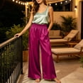 thumbnail image 6 of Inverlee Women's Elastic High Waist Satin Wide Leg Pants Silky Relaxed Fit Casual Beach Trousers Hot Pink M, 6 of 8