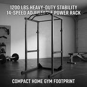 Power Cage, Commercial Grade 1200 Lbs Squat Rack With 14 Adjustable Height Presets, Safety Arms And J-Hooks, Compact Power Rack With Pull-Up Bar for Home Gym Workouts