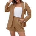 thumbnail image 2 of 2 Piece Women's Open Front Long Sleeve Blazer & Solid Shorts Pants Suit Sets, 2 of 6