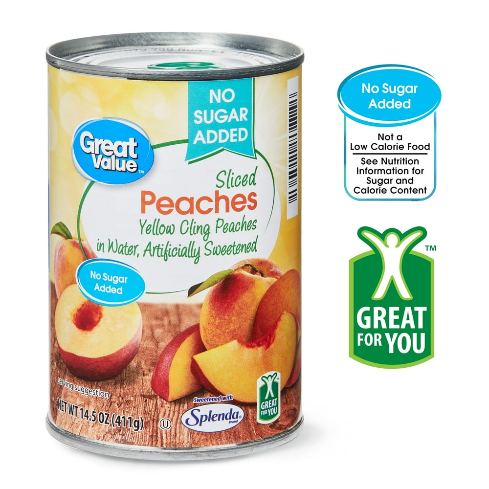 (3 Pack) Great Value No Sugar Added Peach Slices In Water, 14.5 oz