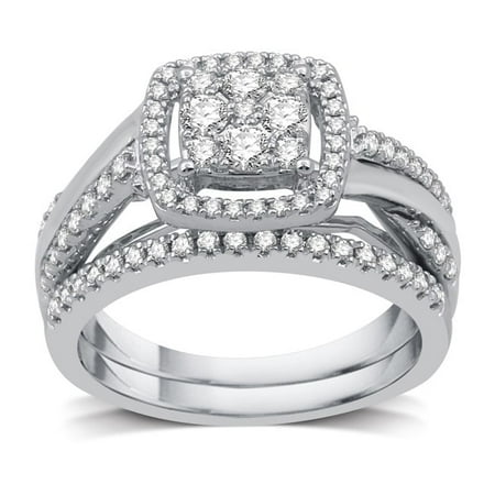 - Allure 3/4 CTTW Diamond Composite Twist Shank Bridal Set in Sterling Silver (I-J, I3) - White I-J