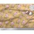 thumbnail image 2 of Soimoi Orange Moss Georgette Fabric Grass & Flamingo Bird Print Fabric by the Yard 42 Inch Wide, 2 of 3