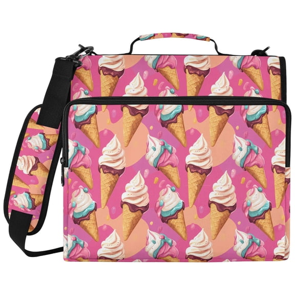 ALAZA Zipper Binder Ice Cream Pink Pattern 2 inch 3 Ring 500 Sheet Capacity Trapper Keeper File Folder Organizer Bag