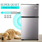 GGTB 3.0 Cu.ft Retro Double Door Mini Fridge with Freezer, Compact Small Refrigerator with Reversible Doors for Dorm Apartment Bedroom Office, Silver