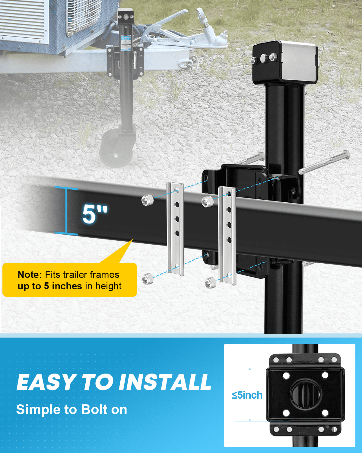 Kohree 2000lbs Trailer Jack with Dual Wheel, 20-24V Cordless Drill Compatible, 12" Lift, for RV Boat,Black