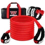 TYT 7/8" x30' Kinetic Recovery Tow Rope, 28600lbs Snatch Strap, Heavy Duty Stretch Nylon Towing Ropes with 2 Soft Shackles for Offroad Vehicle, Jeep, SUV, ATV, UTV, Tractor Elastic Ropes Kit(Red)