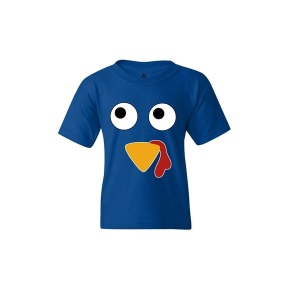 Shop4Ever Kids Turkey Face Thanksgiving Graphic Child's Youth T-Shirt Medium Royal Blue
