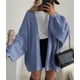 thumbnail image 3 of Suéteres Cardigan Oversized para Mujer PRETTYGARDEN 2025 Otoño Manga Lámpara Larga Tejido Abierto Liviano (Azul Bruma, XL), 3 of 8