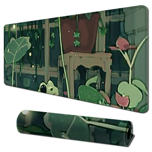 nygtbtfer Cute Frog Mouse Pad Desk Pad Green Desk Decor Mat, Large Gaming Mouse Pad for Desk Computer Keyboard Laptop, Desk Decor Home Office Accessories for Girl with Stitched Eges Pad 31.5x11.8 in