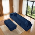 thumbnail image 2 of SEENYOO 133" Cloud Couch, Blue Modular Sectional Sofa with 2 Ottomans, Corduroy Deep Seat for Living Room, No Assembly Required, 2 of 13