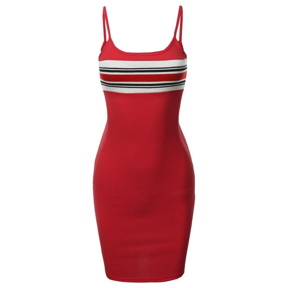 FashionOutfit Women's Sexy Cute Chest Stripe Panel Detail Cami Ribbed Dress