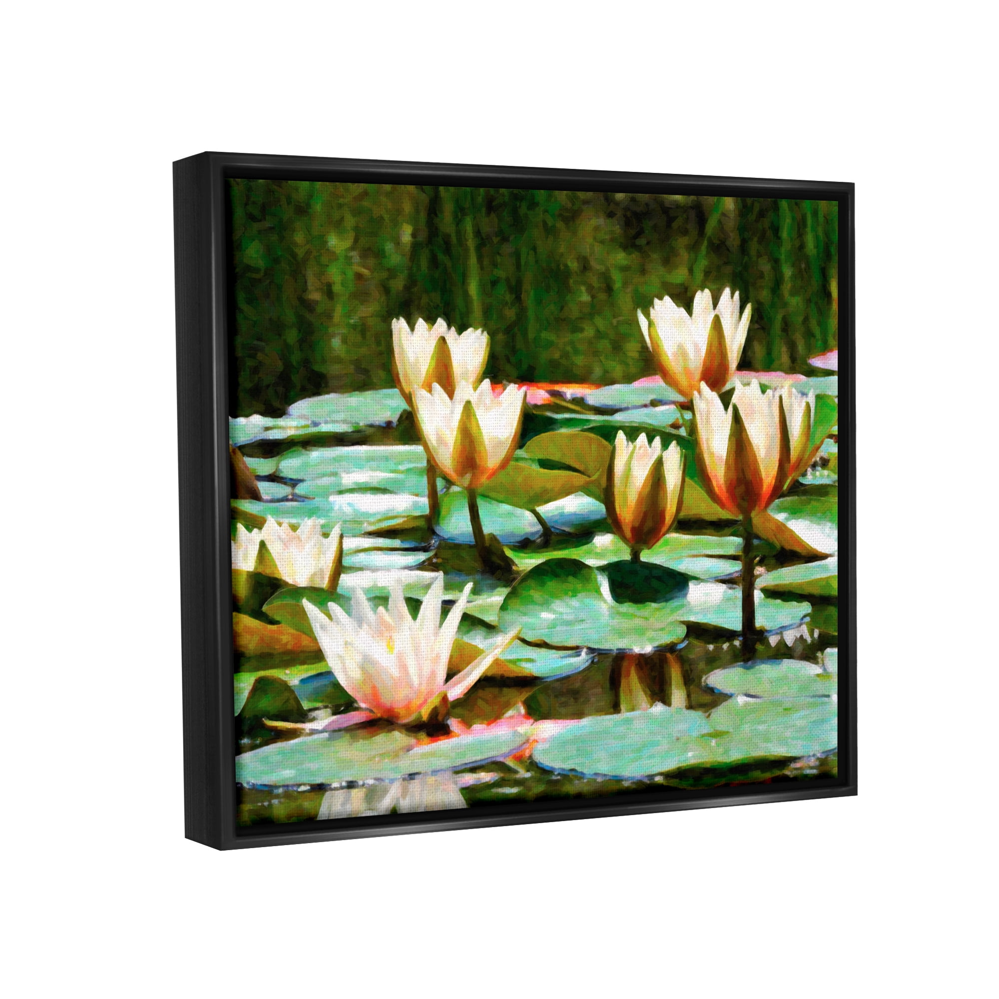 Stupell Industries Pond Lilies Blooming Botanical & Floral Painting Black Floater Framed Art Print Wall Art, 21 x 17