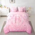 thumbnail image 2 of Manfei Initial B Letter Twin Bedding Sets 7-Piece for Girls, Kawaii Pink Bow-tie Bedding Comforter Set, Cartoon Ribbon Reversible Sheet Sets, Breathable Home Decor, 2 of 7