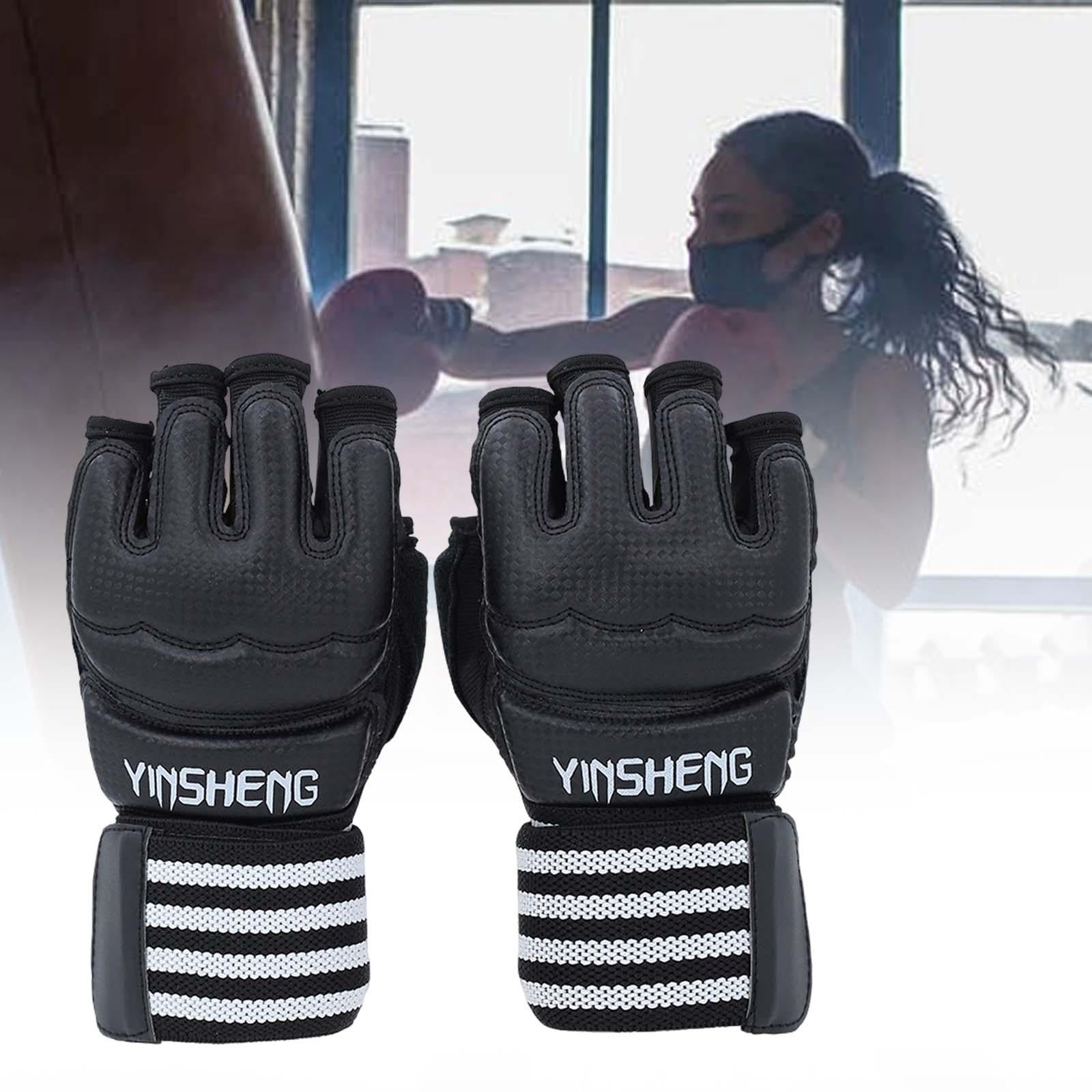 DimyFew 2 Pieces Boxing Training Gloves Half Finger PU Punching Mitts Cylindrical Fixing XS
