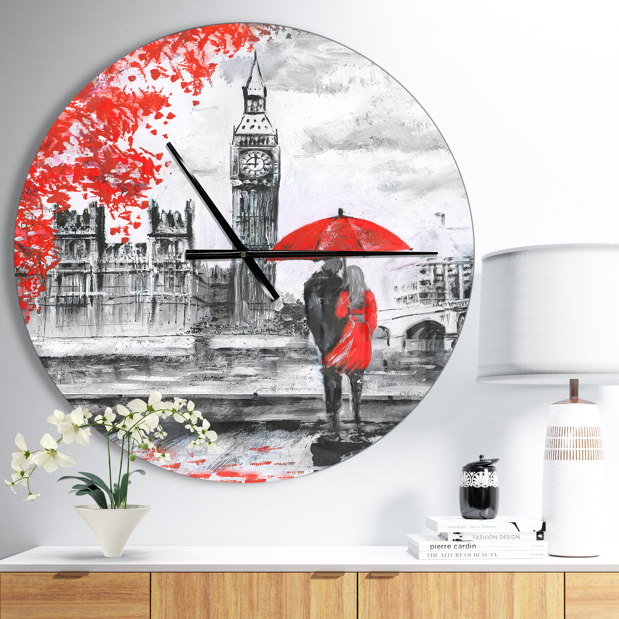 Designart 'Couples Walking in London ' Modern wall clock