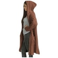 thumbnail image 3 of Dazajoo Women Hooded Open Front Cardigan Cable Knit Sweaters Solid Color Chunky Long Sweater Coats with Pockets,Brown,S, 3 of 7