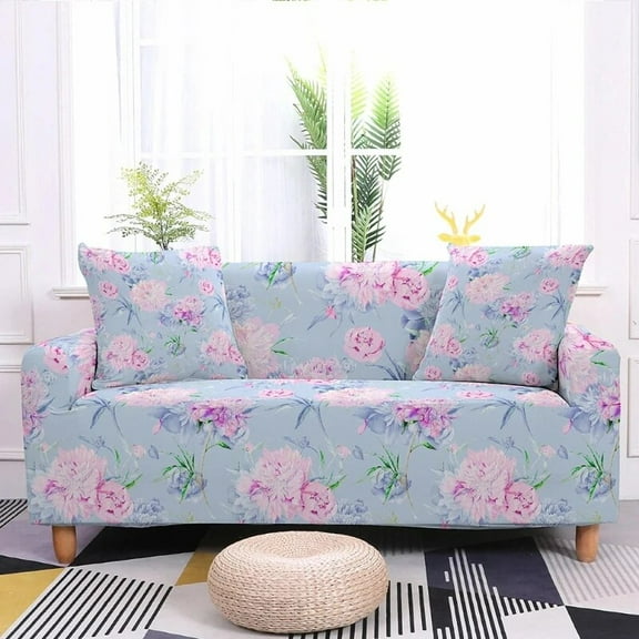 Pastoral Style Peach Blossom Sofa Cover Elastic Dustproof and Wrinkle Resistant ration Universal for Multi-person Sofas