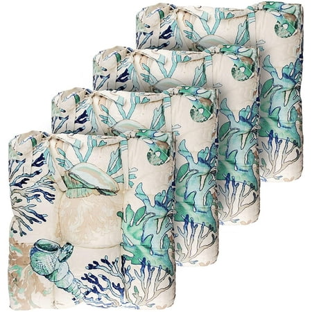 Greenland Home Barefoot Bungalow Triple-Layered Chair Pad - Seat Cushion - Atlantis - Set of 4