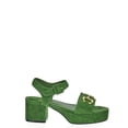 thumbnail image 2 of Jeffrey Campbell Timeless Green Suede Gold Ankle Strap Open Toe Heeled Sandals (Green Suede Gold, 7), 2 of 4