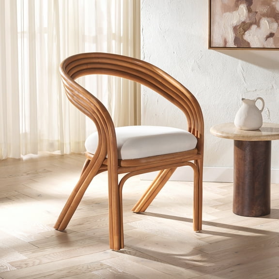 Safavieh Jennabrook Modern Rattan Dining Arm Chairs, Walnut / White