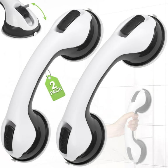 2 Pack 12 Inch Shower Grab Bars for Seniors - No Drilling Removable Safety Shower Grip - Suction Grab Bars for Shower,Grab Bars for Bathtubs and Showers,Shower Handles for Elderly Suction (Black)