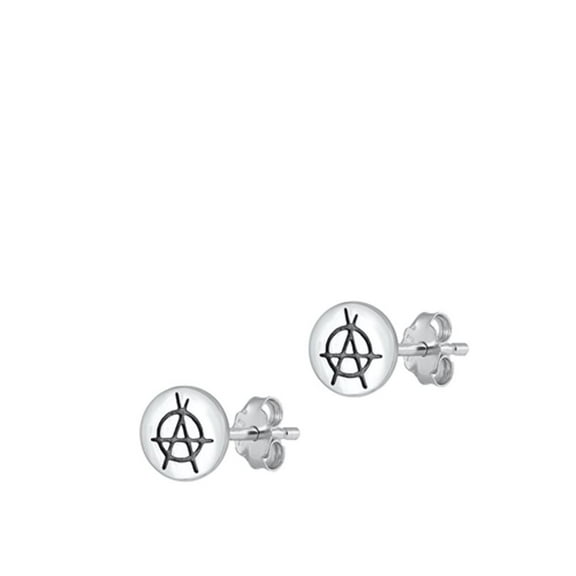 Sterling Silver Anarchy High Polished Oxidized Stud Earrings .925 New Jewelry Female Unisex
