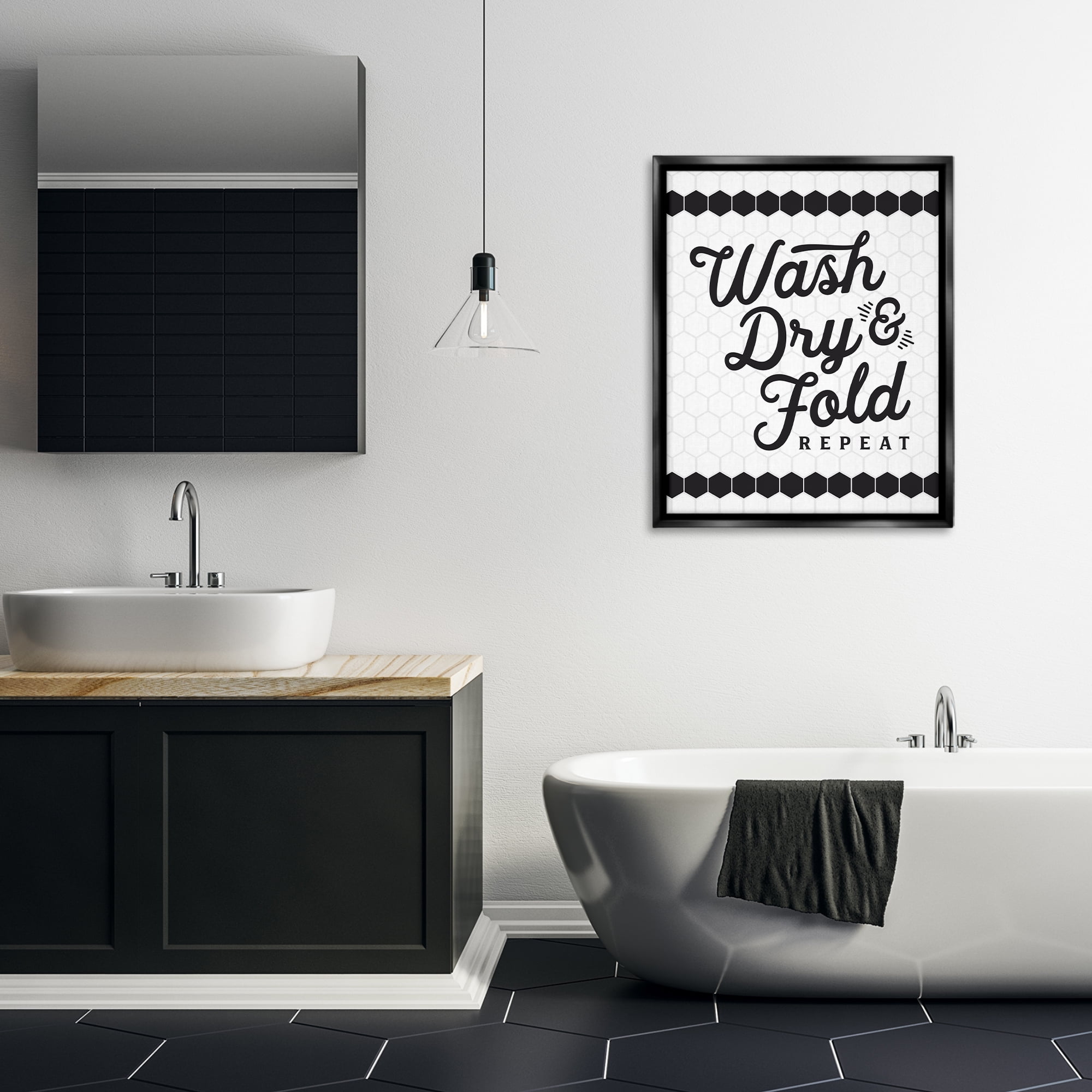 Stupell Industries Geometric Laundry Phrase Typography Painting Black Floater Framed Art Print Wall Art, 25 x 31