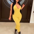 thumbnail image 2 of Gibobby pantalones siameses de pierna ancha Mono multicolor informal deportivo delgado con cuello colgante y nalgas sin espalda para mujer(Amarillo， S), 2 of 5