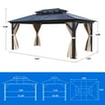 thumbnail image 2 of Dextrus 12x16 FT Hard-Top Double Roof Gazebo Canopy Outdoor with Netting and Shaded Curtains, Aluminum Frame Polycarbonate Hardtop Garden Tent for Patio, Backyard, Deck and Lawns, Brown, 2 of 5