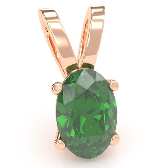 Lab-Created Emerald Oval Solitaire Pendant In 14k Rose Gold