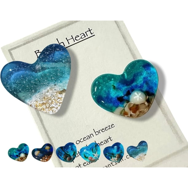Corazón de bolsillo de vidrio para playa, adorno de corazón de vidrio oceánico hecho a mano con fusión de mar natural, ficha de bolsillo de corazón de vidrio fusionado, mini ficha linda y duradera con