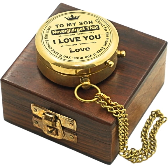 Marine Brass Engraved Pocket Compass in Wooden Box | Nautical Antique Compass Gift Graduation Day Gifts Compasses for Women Mens Boy Girls Occations (2" Inches)
