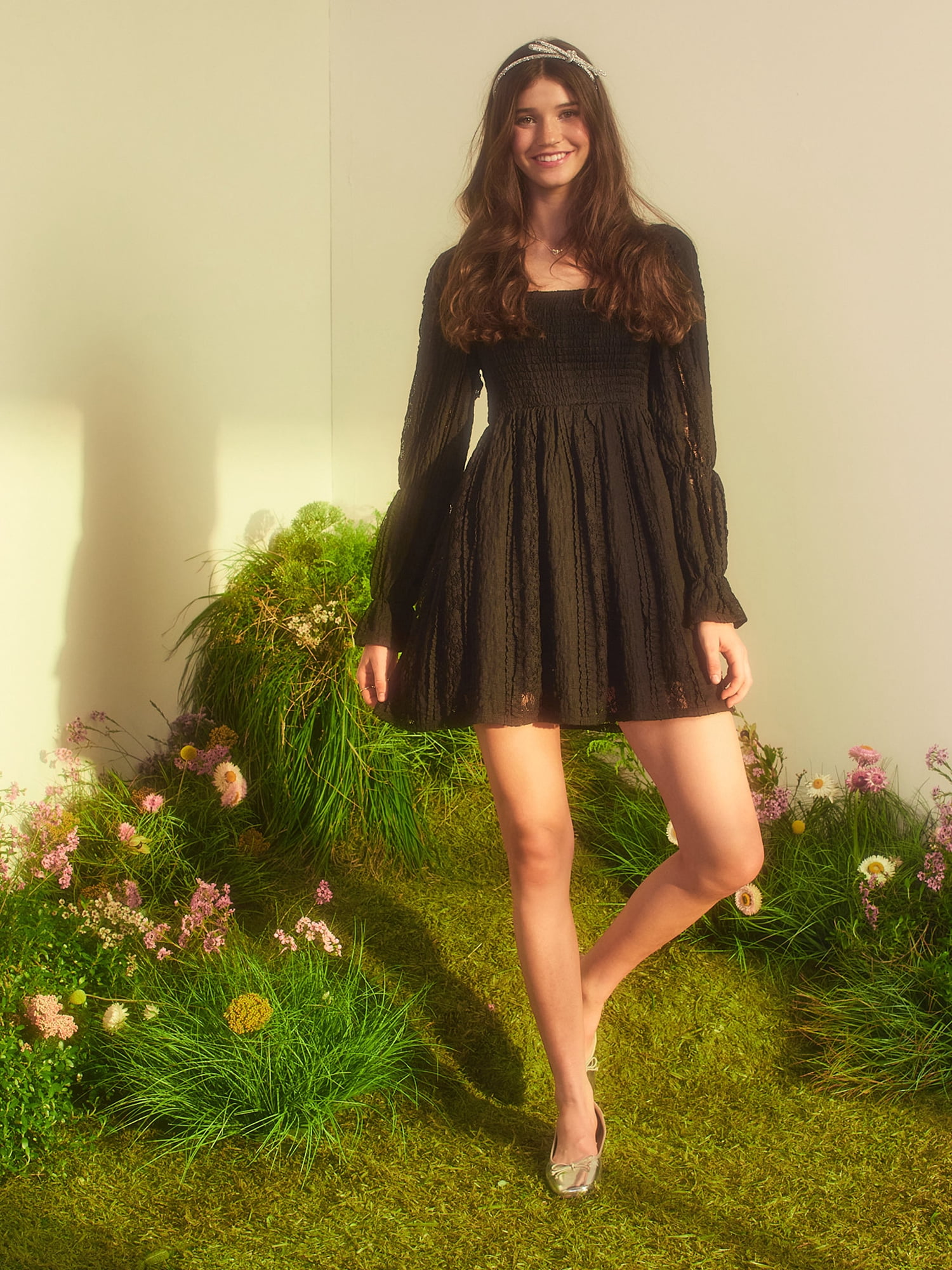 Celebrity Pink Women's and Women's Plus Long Sleeve Lace Mini Dress, Sizes XS-4X