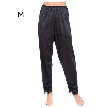 

Trousers Women Sleeping Pants Lace Pajama Pants with Loose Leg Black M