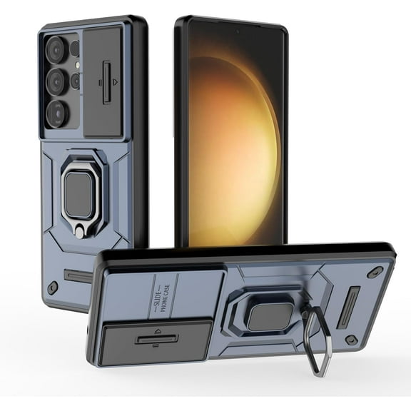 REQO for Samsung Galaxy S25 Ultra Case, [Slide Camera Cover] [Built-in Kickstand] Rotated Ring Military Grade Shockproof Protective Phone Case for Samsung Galaxy S25 Ultra