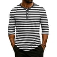 thumbnail image 2 of Fabrcox Men 3/4 Sleeve Shirt Striped Button Mens V Neck Shirts Summer Color Block Running Workout Mens Athletic Shirt Gray S, 2 of 7