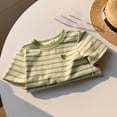 thumbnail image 6 of Cethrio Girls Cotton T-shirts, Crew Neck Casual Stripe Short Sleeve Summer Tops Kids Tees Green Size 5T, 6 of 7