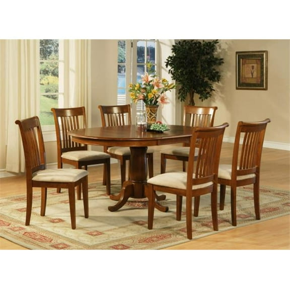East West Furniture  7 Piece Dining Room Table Set- an Oval Kitchen Table and 6 Solid Chairs, Saddle Brown(Seat Type Options) PORT7-SBR-C