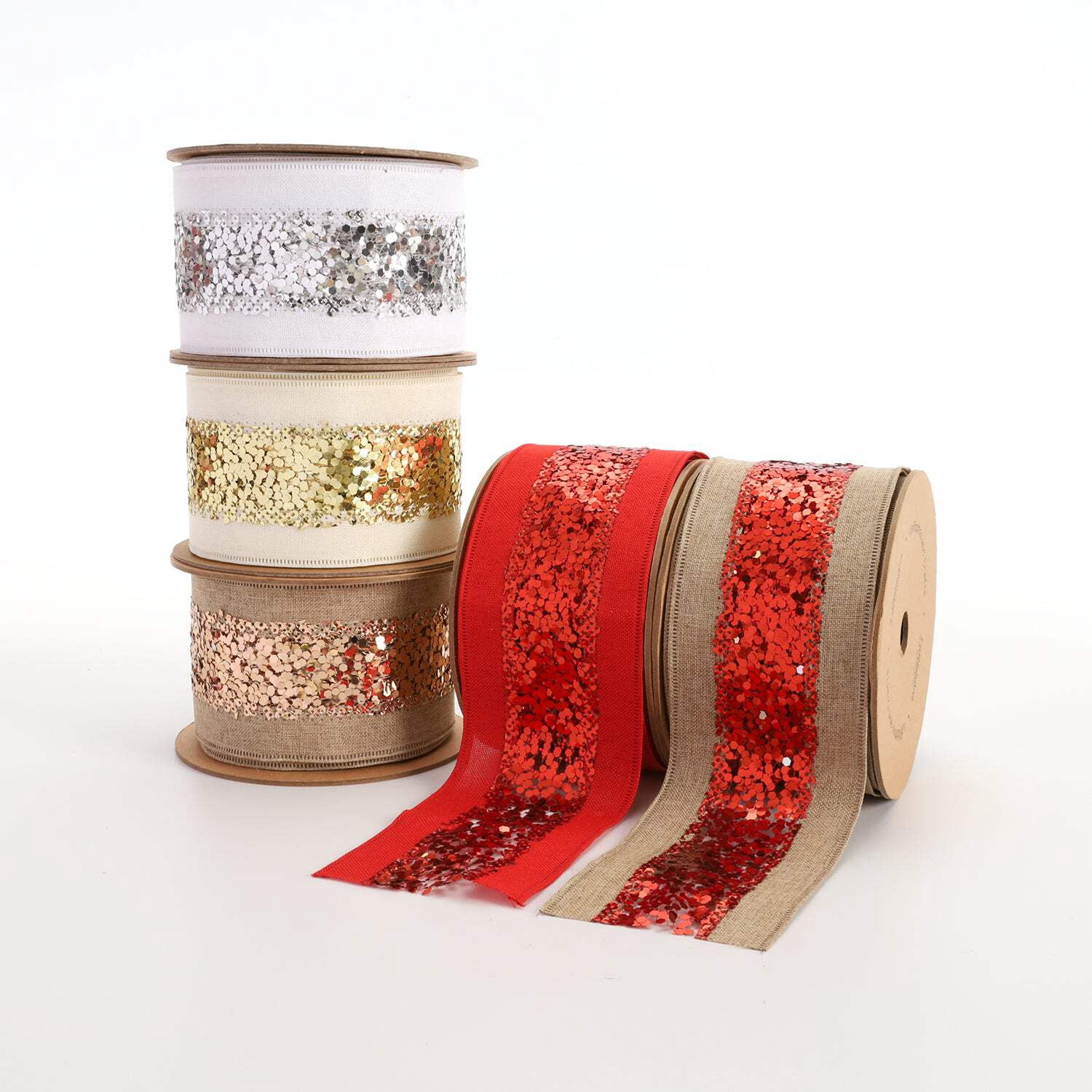 LaRibbons 2 1/2" Wired Ribbon | Metallic Striped White/Silver | 10 Yard Roll