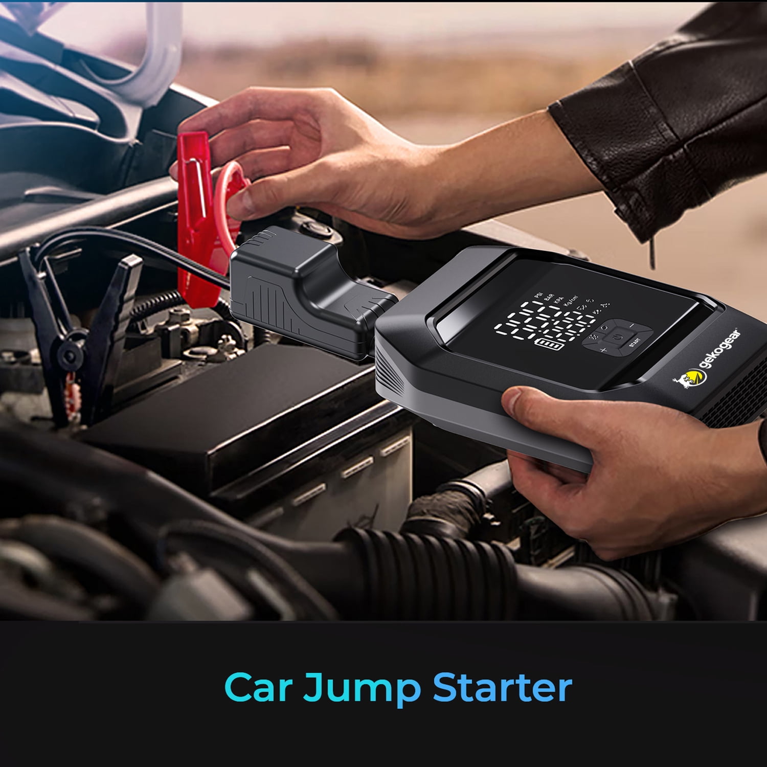 GekoGear AirFlux 300 Portable Air Pump and 1,000-Peak-Amp Jump Starter with Power Bank