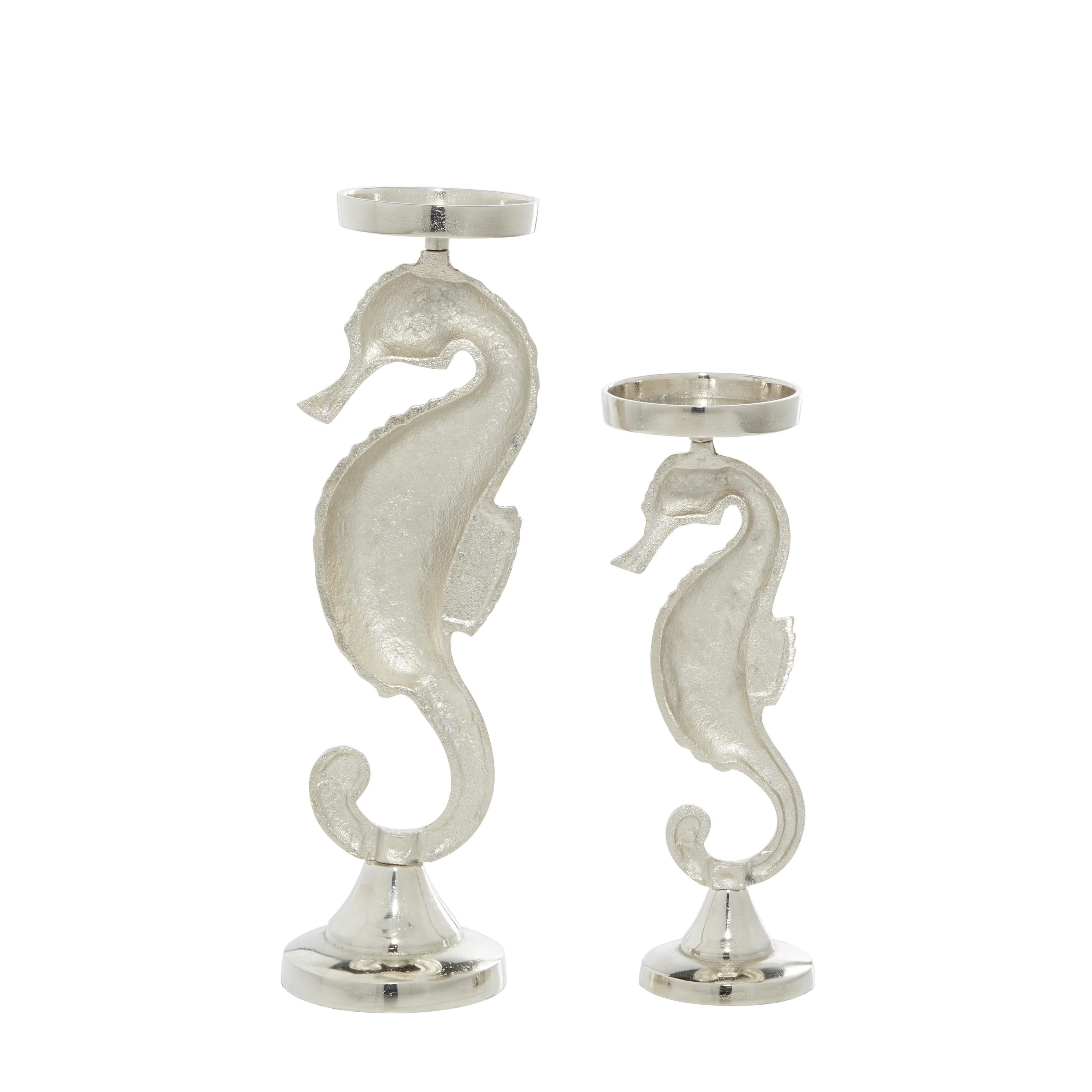 DecMode 2 Candle Silver Aluminum Metal Candle Holder, Set of 2