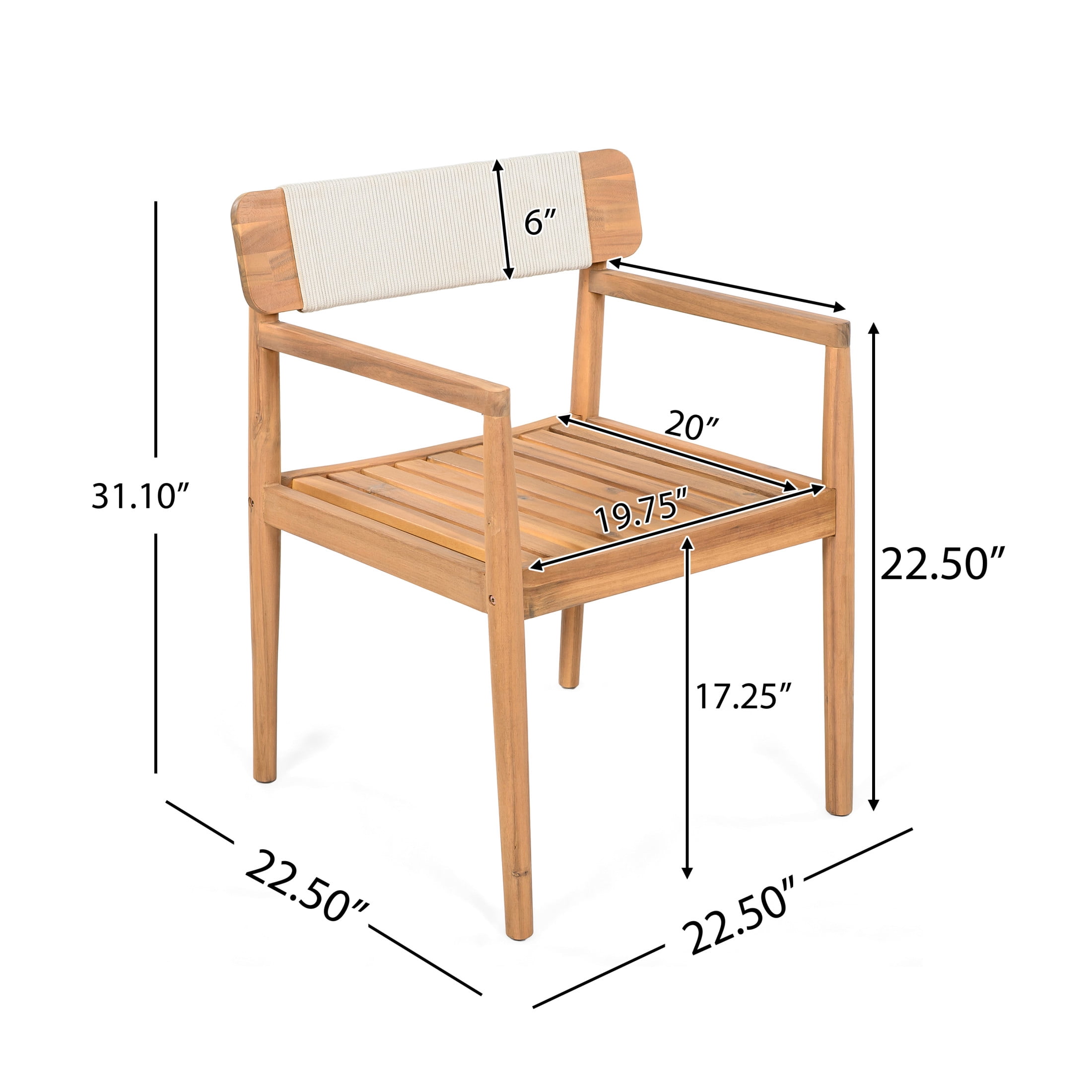 Christopher Knight Home Coastal Wood Outdoor Dining Chair with Rope Weave Backrest, White, Set of 2
