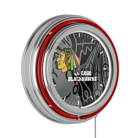 NHL Chrome Double Rung Neon Clock - Watermark - Chicago Blackhawks�
