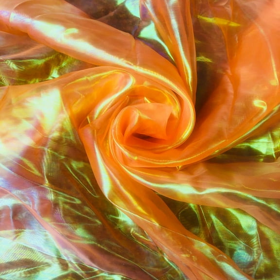 Nvzi 3 Yard Magic Rainbow Laser Gradient Organza Lace Fabric,Iridescent Holographic Gauze Fabric for Wedding Dress,Curtain,Photography Background,Party,DIY Supplies,Home Decor (Magic Orange)