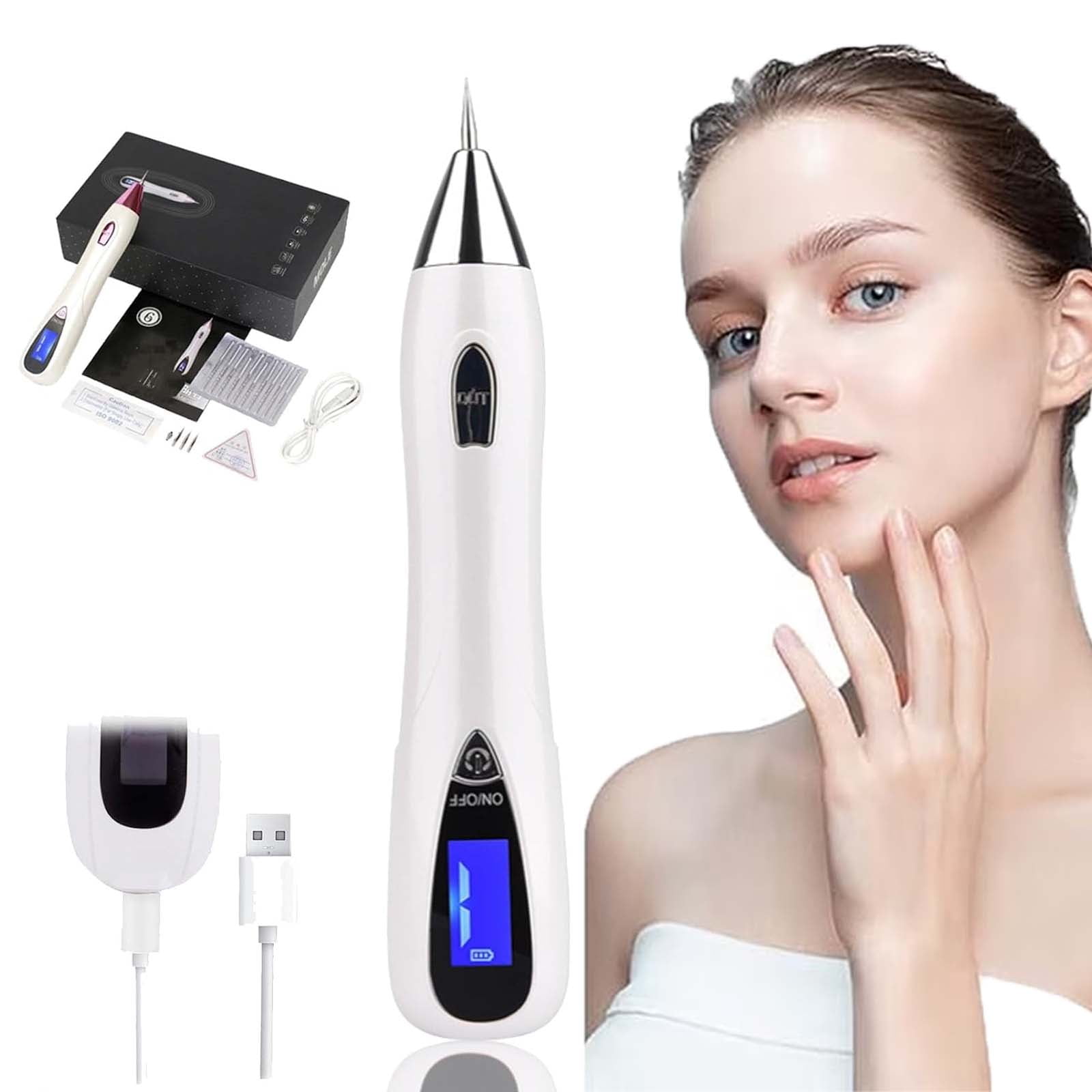 6-in-1 Skin Imperfection Removal Pen, 10 Adjustable Levels, Gentle At-Home Personal Care Beauty Tool (Silver)