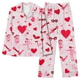 thumbnail image 1 of Puntoco Conjunto de pijama cómodo para mujer, conjunto de pijama informal holgado a la moda con pantalones largos estampados y manga larga con cuello vuelto, 1 of 4