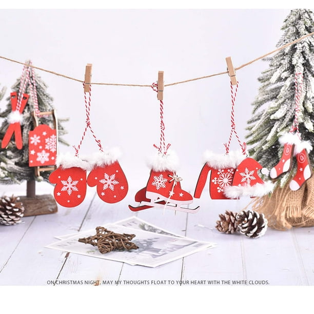 Juego de adornos navideños de madera pintada Fiudx forma de ángel para árbol de Navidad